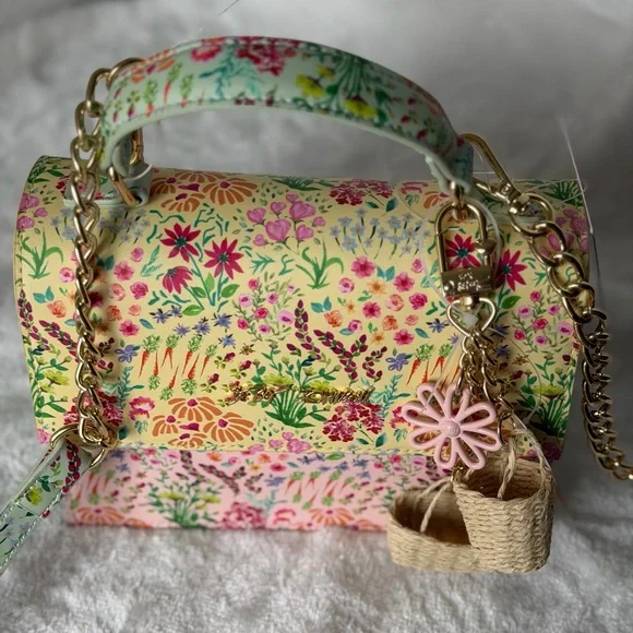 Betsey Johnson Easter Spring Floral Blossom Hearts Charm Satchel Crossbody Bag - Picture 9 of 10